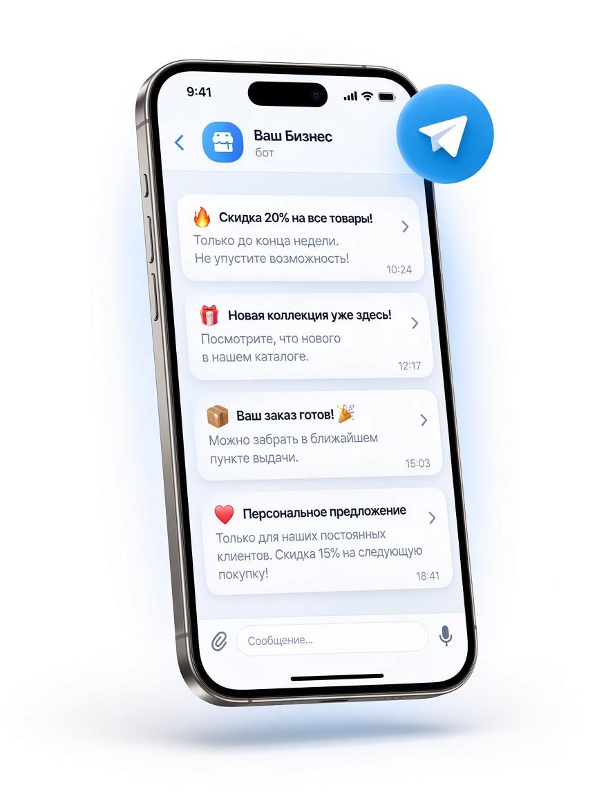 Телефон: в Telegram приходят пуши — скидка, новинка, заказ готов, персональное предложение